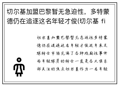 切尔基加盟巴黎暂无急迫性，多特蒙德仍在追逐这名年轻才俊(切尔基 fifa20)