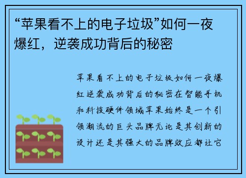 “苹果看不上的电子垃圾”如何一夜爆红，逆袭成功背后的秘密