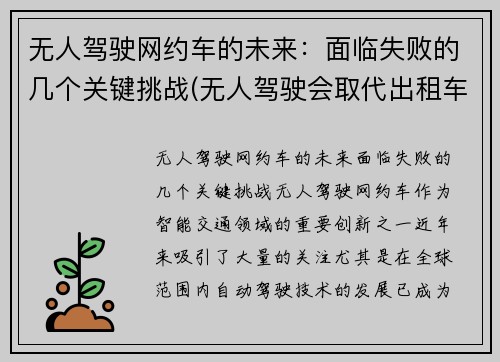 无人驾驶网约车的未来：面临失败的几个关键挑战(无人驾驶会取代出租车吗)