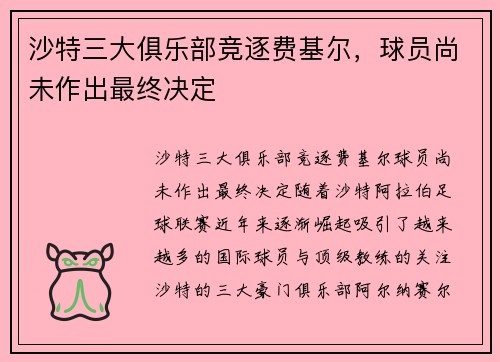 沙特三大俱乐部竞逐费基尔，球员尚未作出最终决定