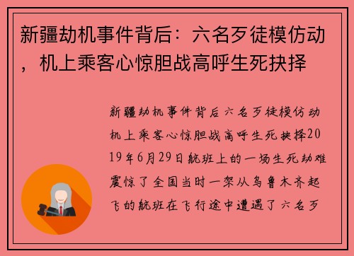 新疆劫机事件背后：六名歹徒模仿动，机上乘客心惊胆战高呼生死抉择