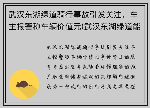 武汉东湖绿道骑行事故引发关注，车主报警称车辆价值元(武汉东湖绿道能开车吗)